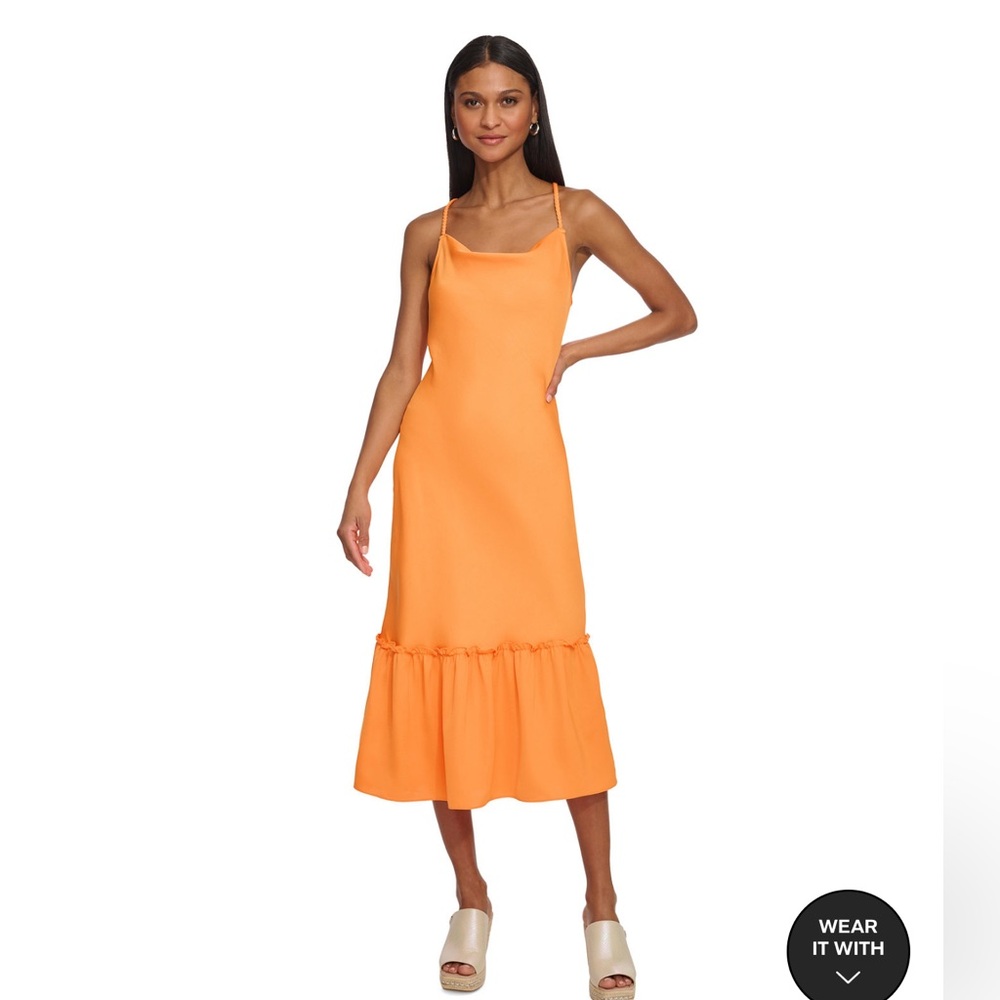 Karl Lagerfeld Women's Cowl-Neck Ruffle Bottom Midi Dress